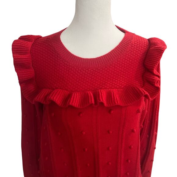 Kate Spade | Wool Blend Ruffle Yoke Bobble Sweater | Charm Red | Women’s Small - Picture 11 of 14